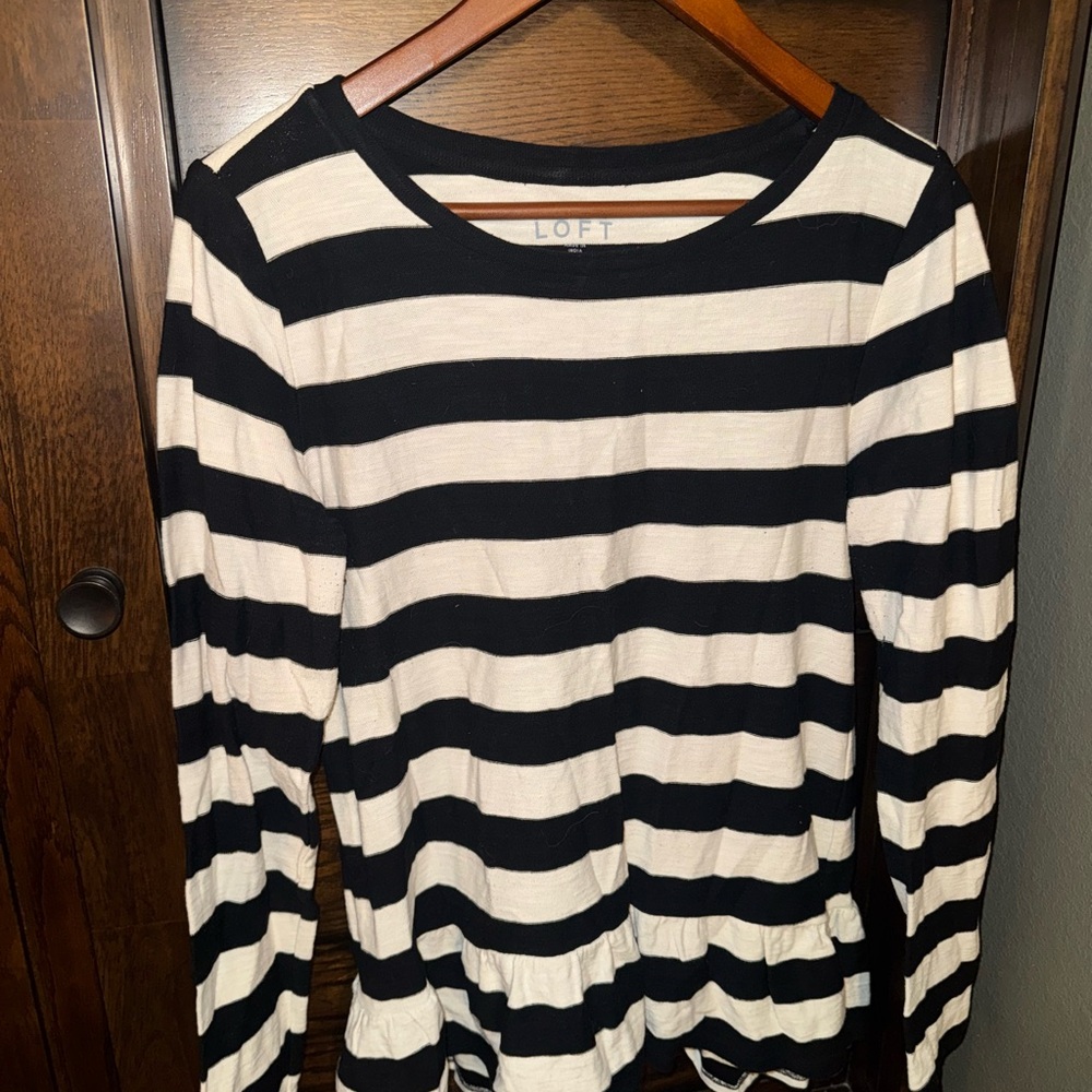 LOFT Peplum Striped Long Sleeve Top